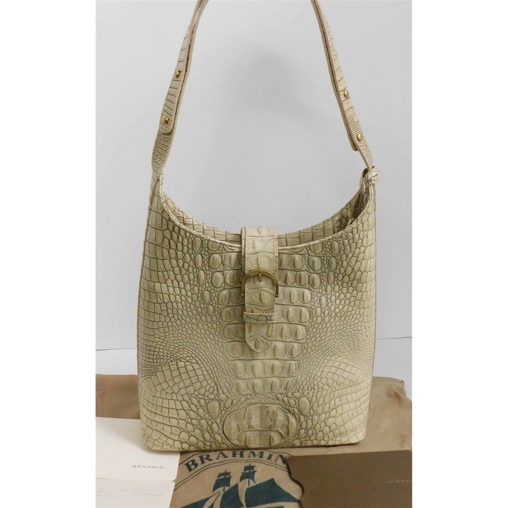 New Brahmin Beige Croc Leather Bucket Hobo Shoulder‎ Bag